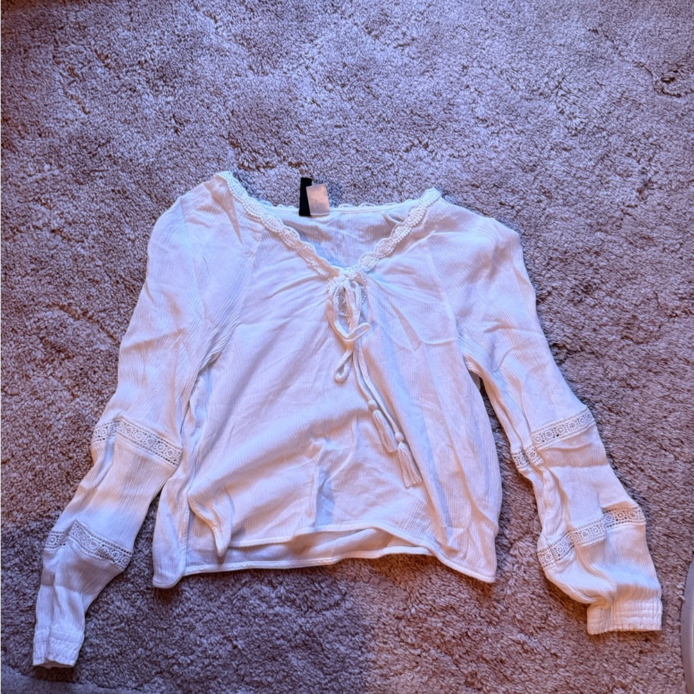 H&M White Lace Detail Blouse